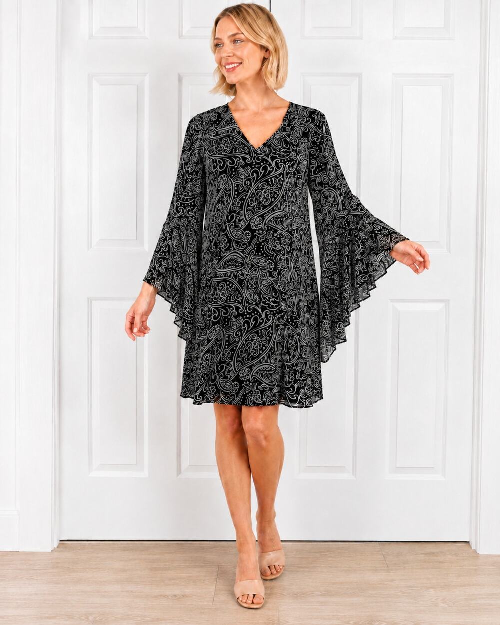 NWT Calvin Klein Paisley Chiffon Flounce Sleeve Dress